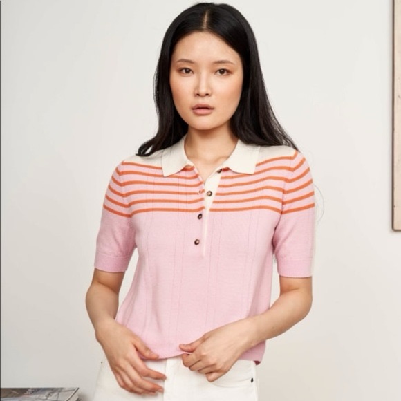 Nwt La Ligne Short Sleeve Merino Wool Polo Shirt